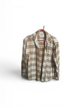 American Eagle Outfitters Beige and Brown Plaid Button-Up